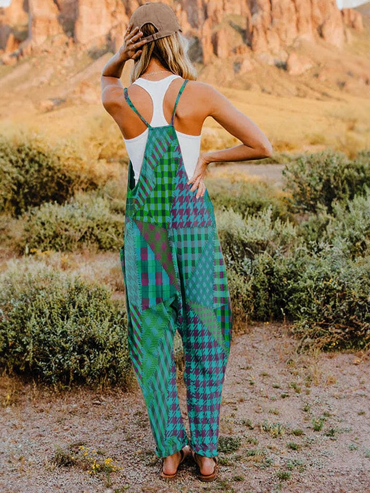 Full Size Printed V-Neck Sleeveless Jumpsuit.