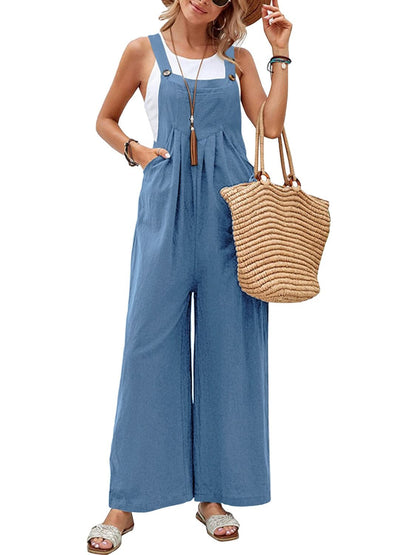 Full Size Square Neck Wide Strap Overalls.