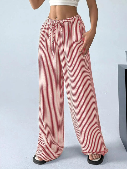 Full Size Striped Drawstring Waist Wide Leg Pants Plus Size Simply Love