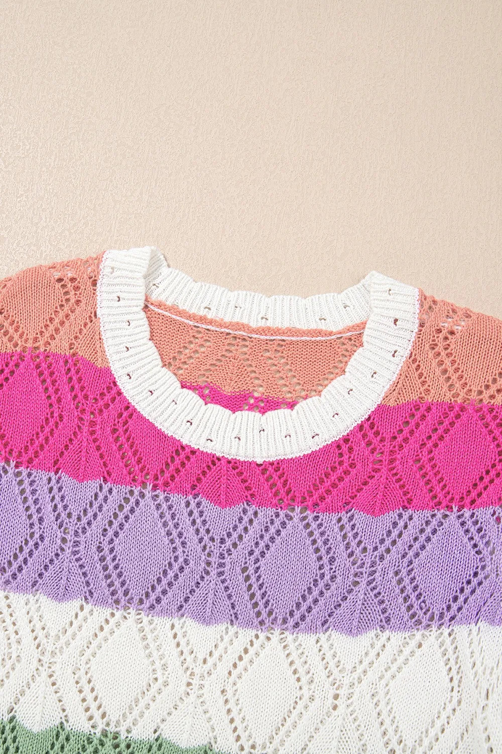Openwork Round Neck Cap Sleeve Knit Top