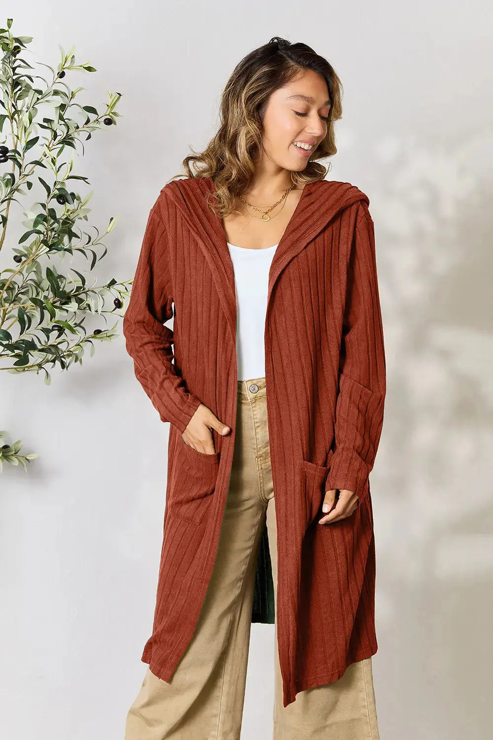 Basic Bae Full Size Hooded Sweater Cardigan - Love Salve