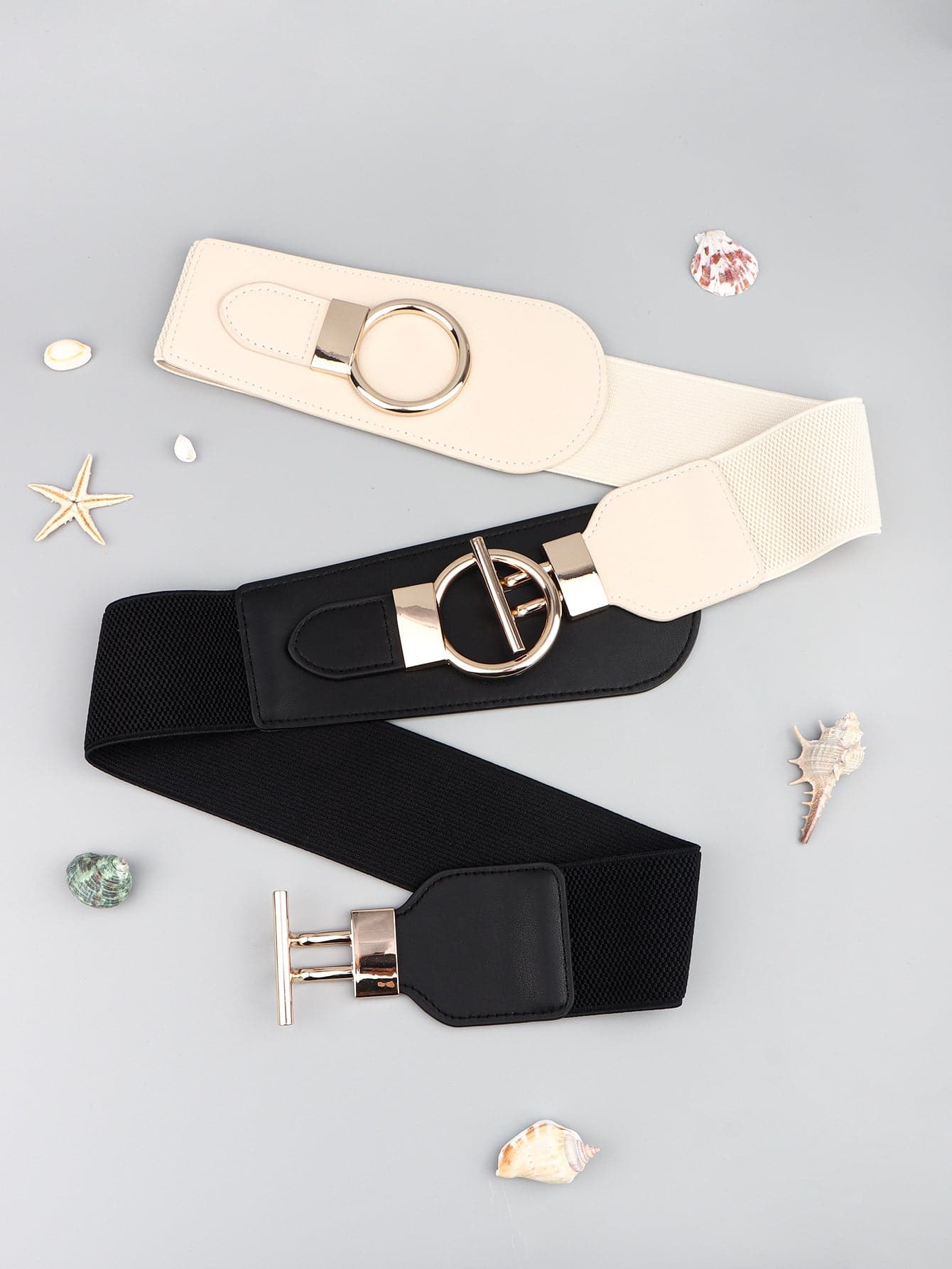 PU Elastic Wide Belt with Alloy Buckle.