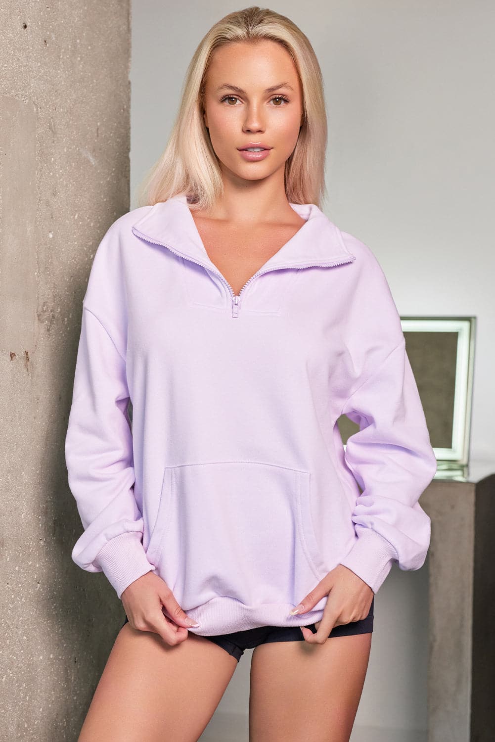 Quarter Zip Dropped Shoulder Sweatshirt.