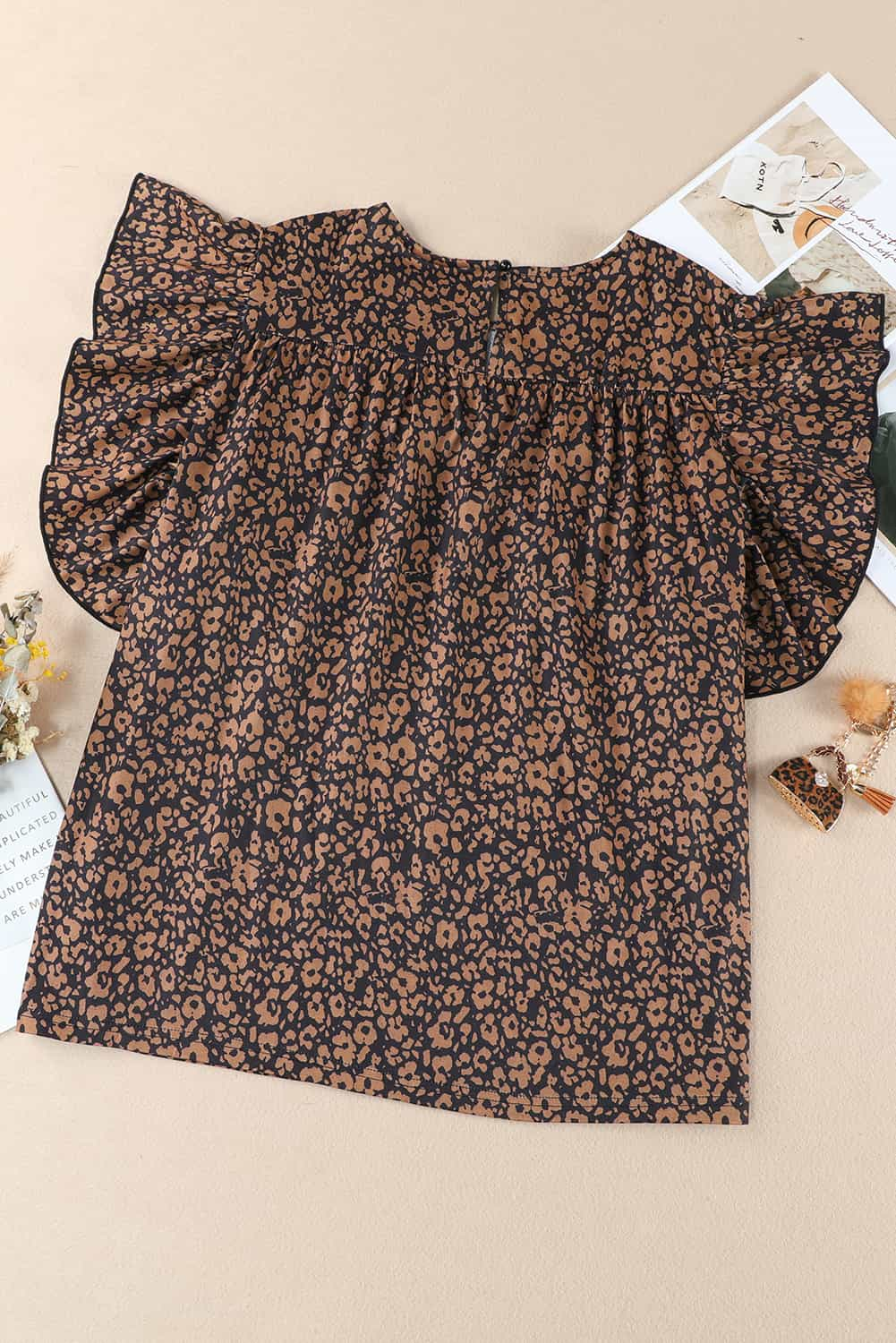 Plus Size Printed Smocked Butterfly Sleeve Blouse.