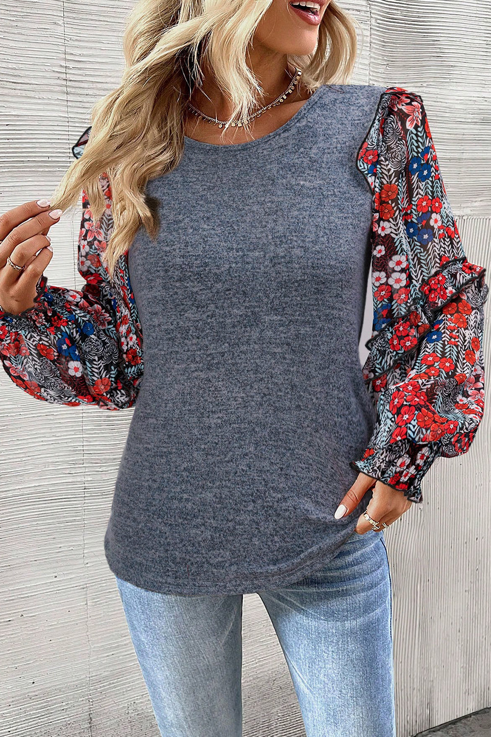 Chic floral ruffle sleeve top