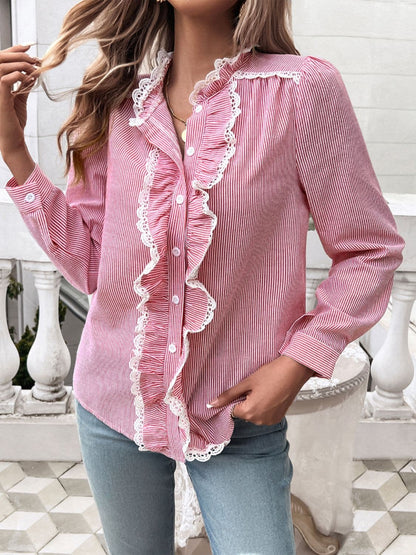 Textured Lace Detail Long Sleeve Shirt.