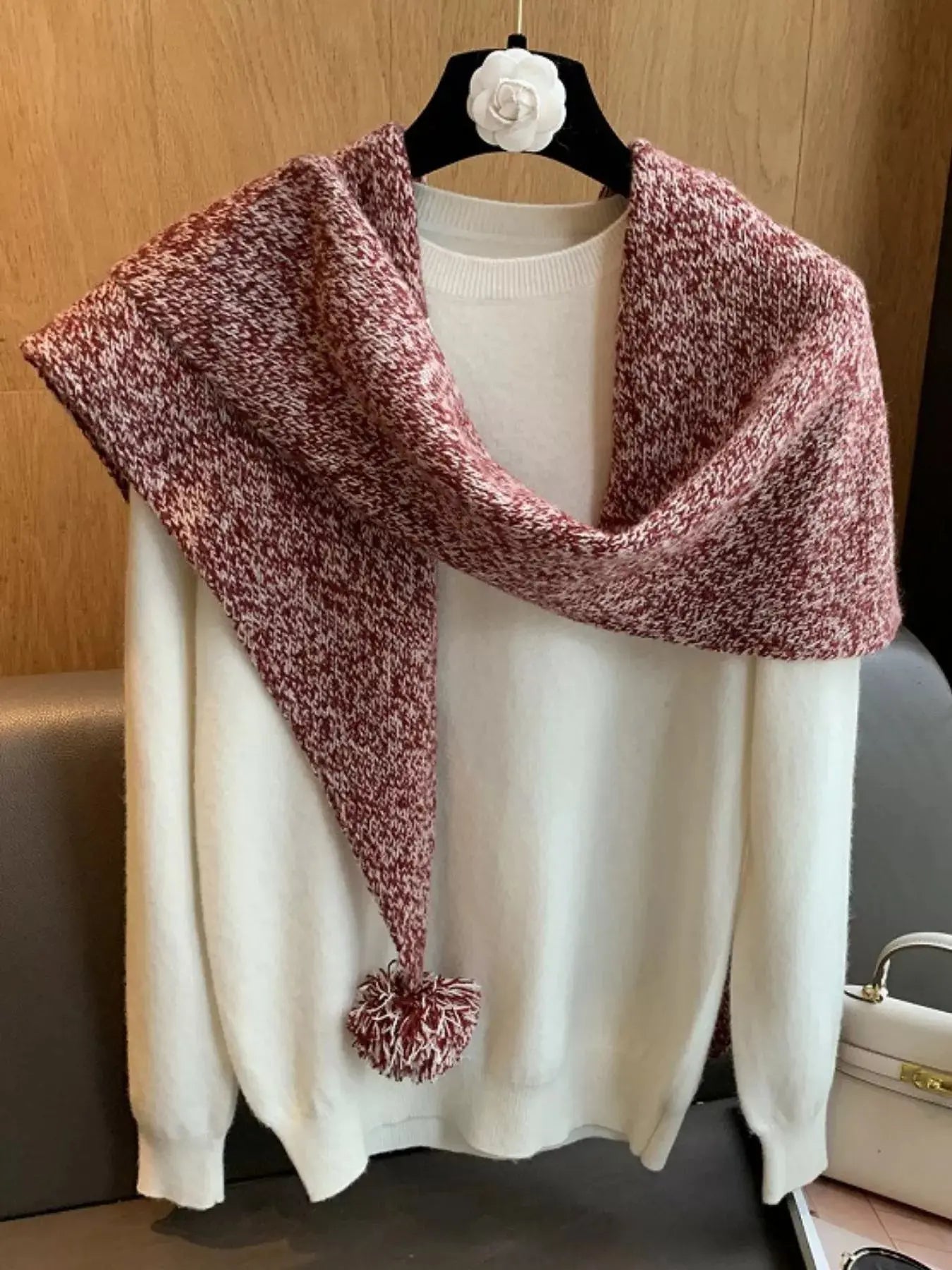 100% Wool Pom-Pom Knitted Scarf Simply Love