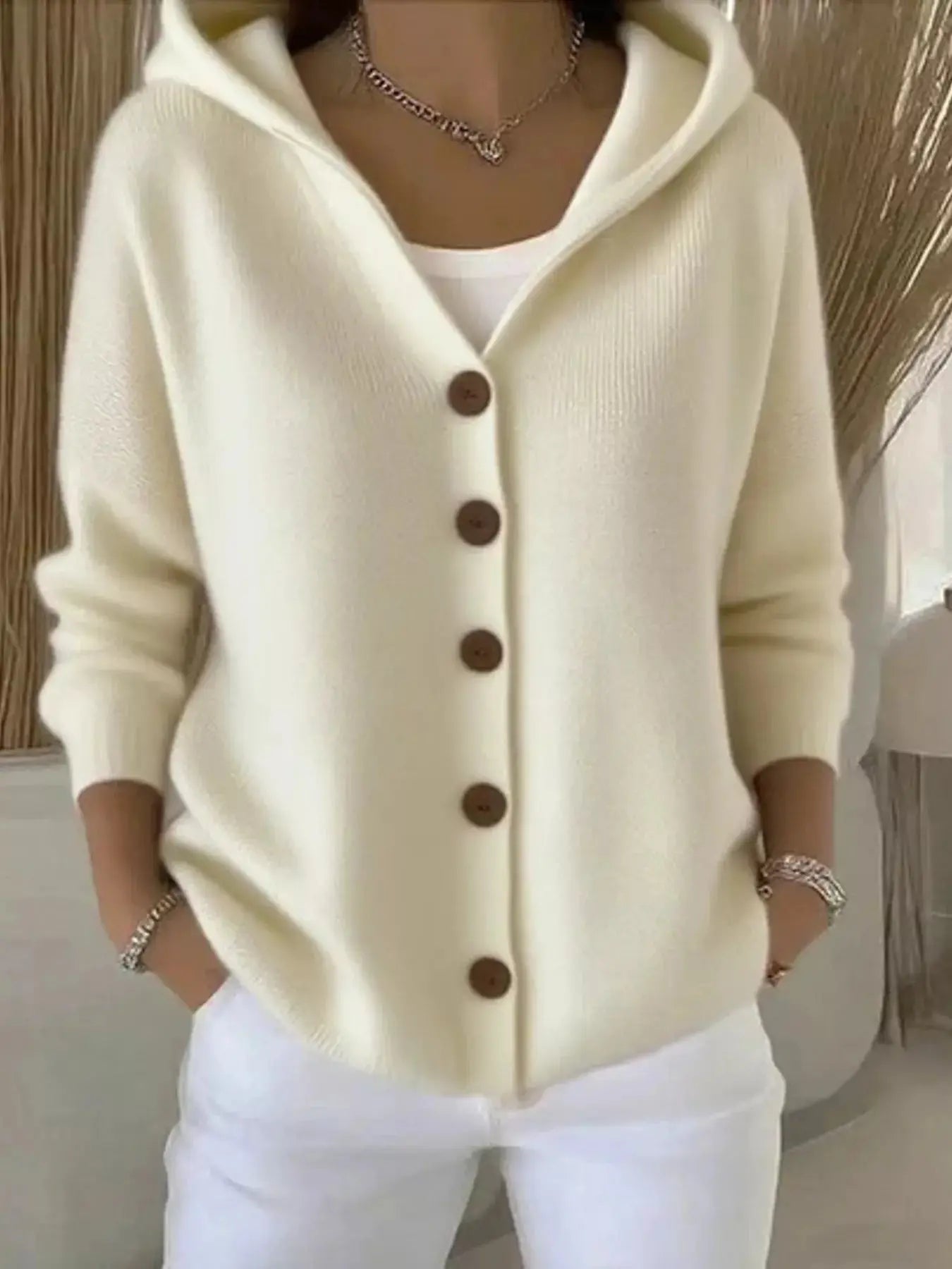 Full Size Hooded Button-Down Knit Cardigan Plus Size Simply Love
