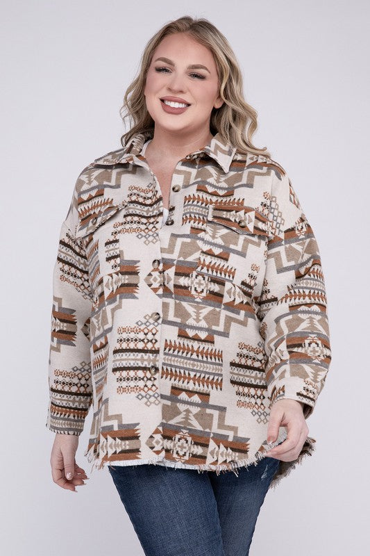 Plus size aztec shacket