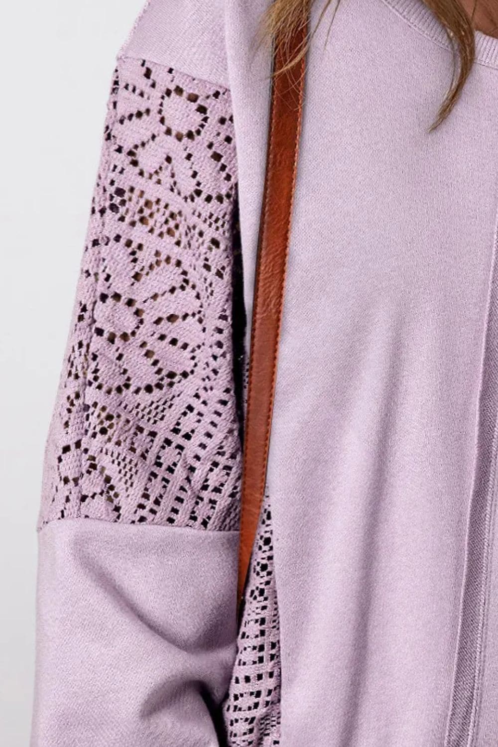 Sheer openwork long sleeve pullover sweatshirt