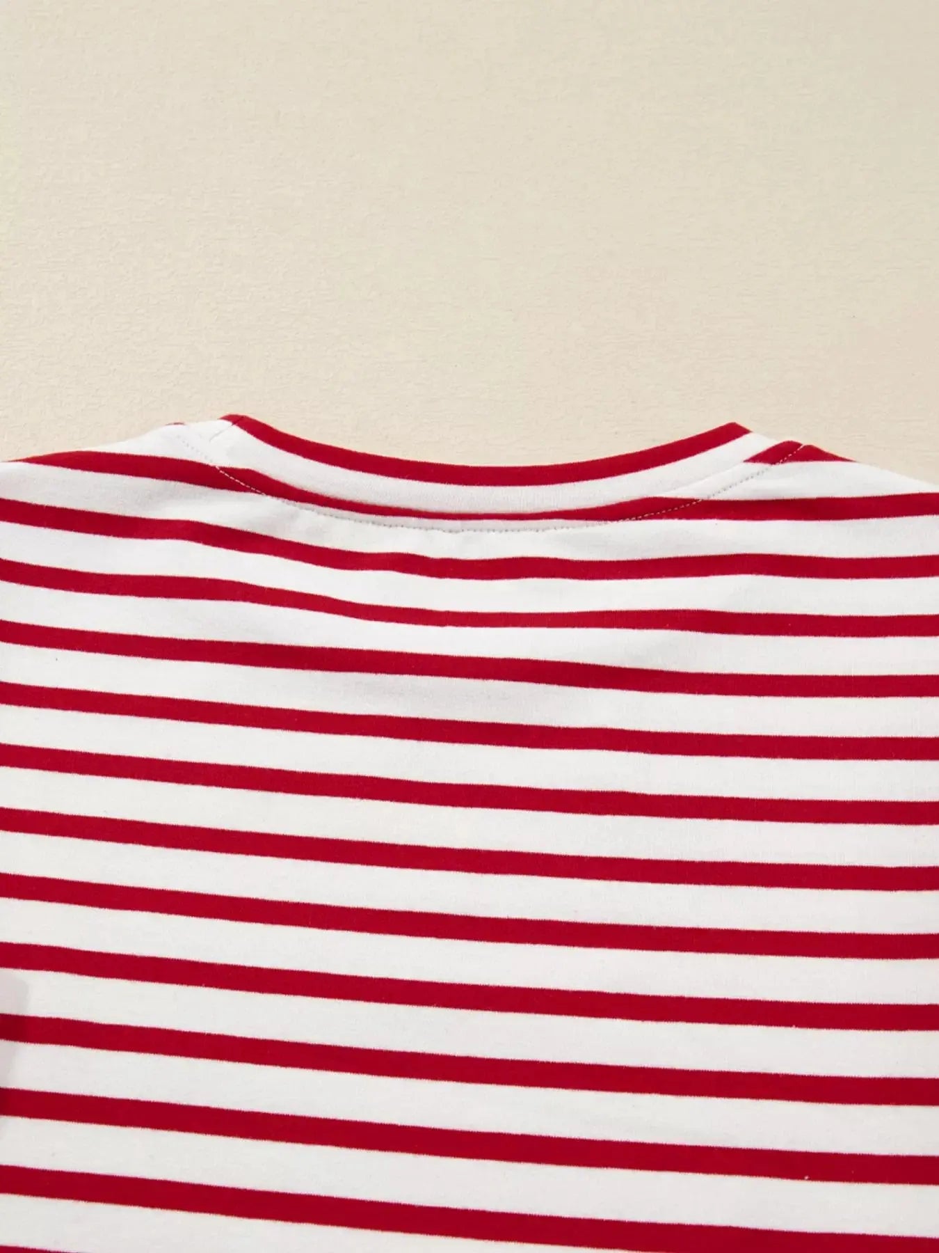 Striped Round Neck Ruffle Trim Long Sleeve Top For Women Simply Love