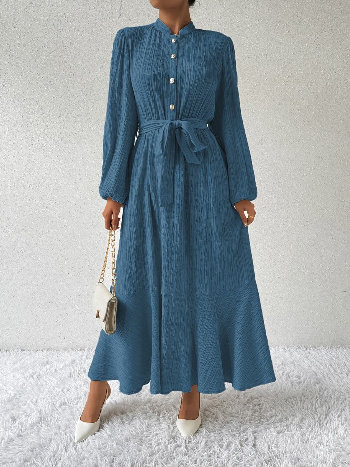 Tie Waist Long Sleeve Dress.