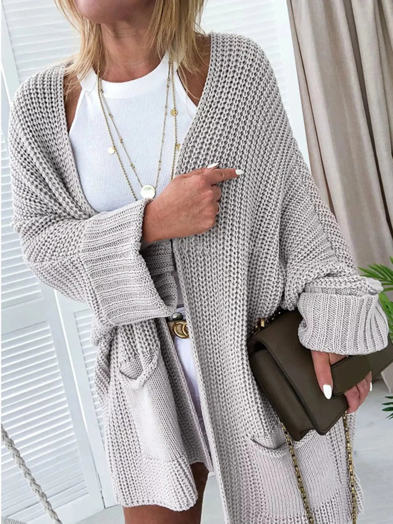 Oversized Fold Over Sleeve Open Front Cardigan Simply Love