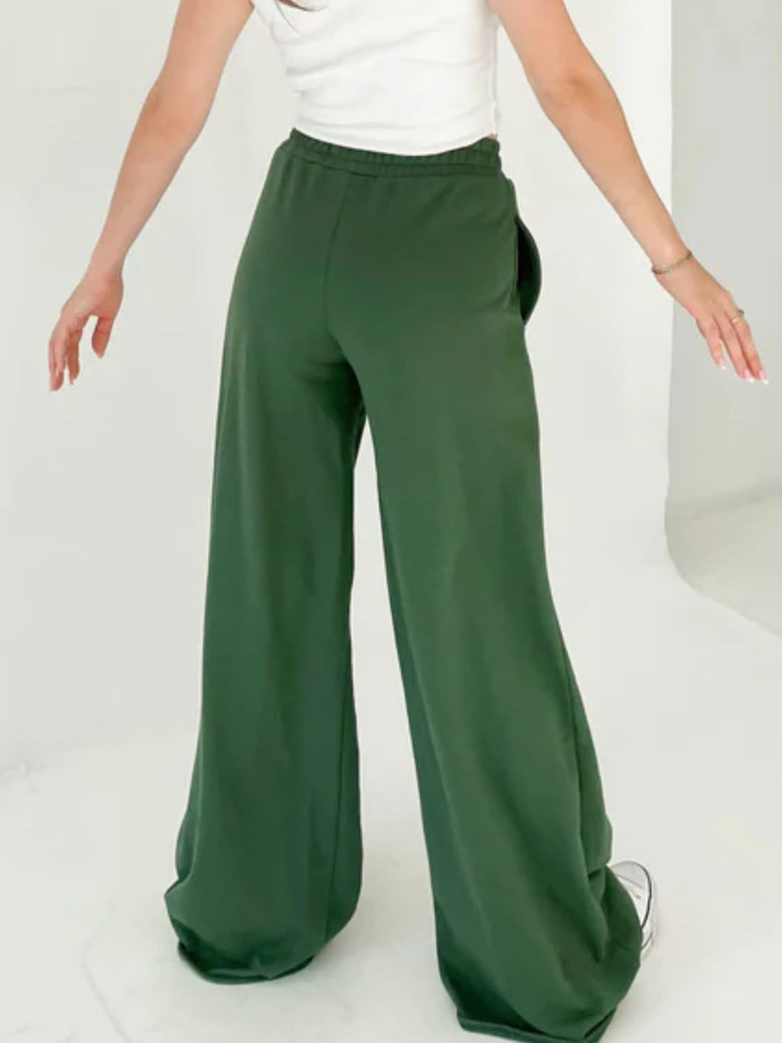 Wide Leg Pants with Elastic Waist and Pockets