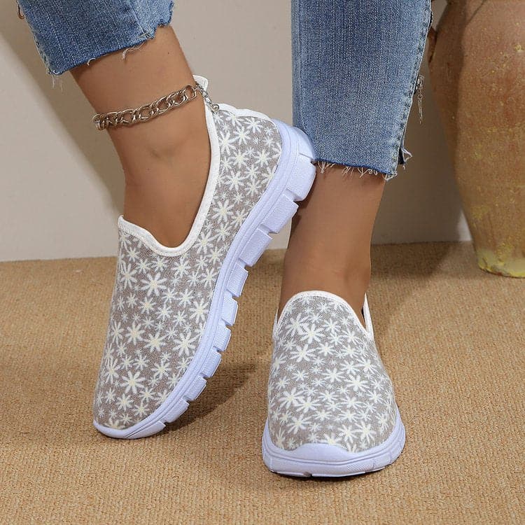 Printed Round Toe Slip-Ons.