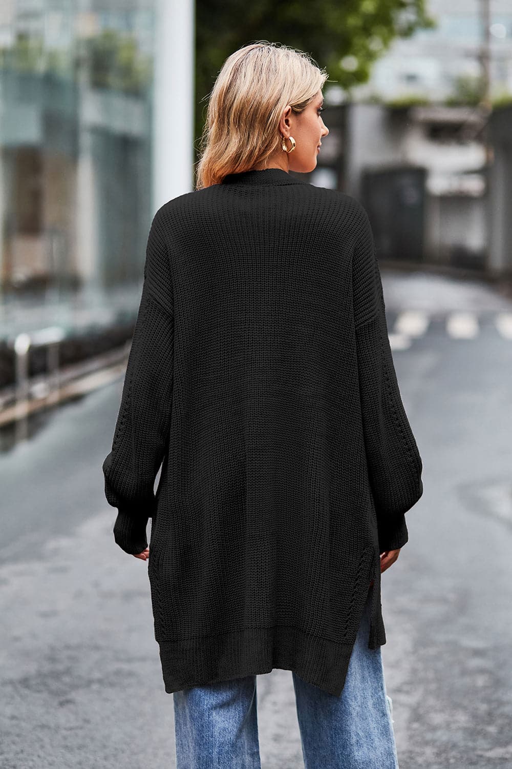 Open Front Dropped Shoulder Longline Cardigan.