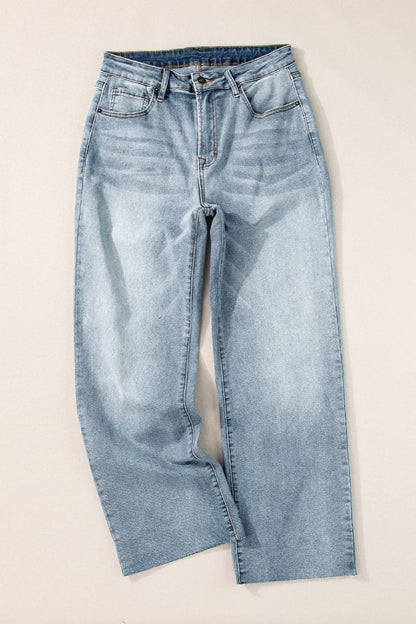 High Waist Straight Jeans with Pockets.