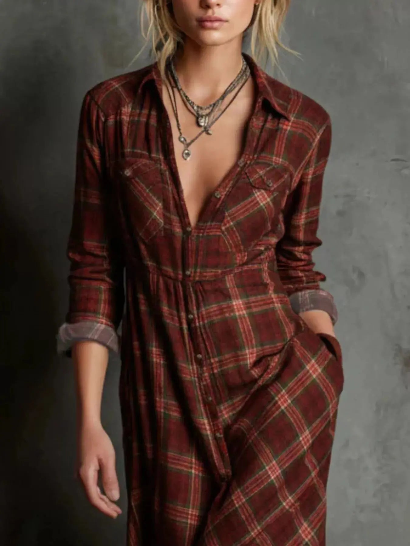 Full Size Plaid Button-Down Maxi Dress Plus Size Simply Love