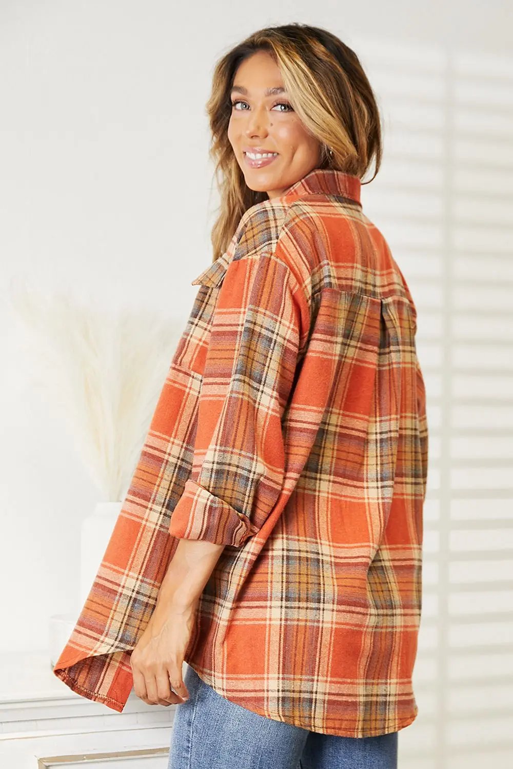 Double Take Plaid Dropped Shoulder Shirt - Love Salve