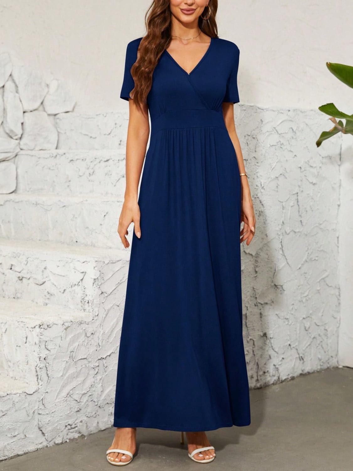 Surplice Short Sleeve Maxi Dress.