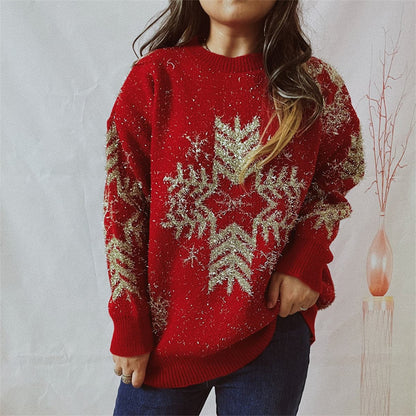 Snowflake Pattern Long Sleeve Sweater.