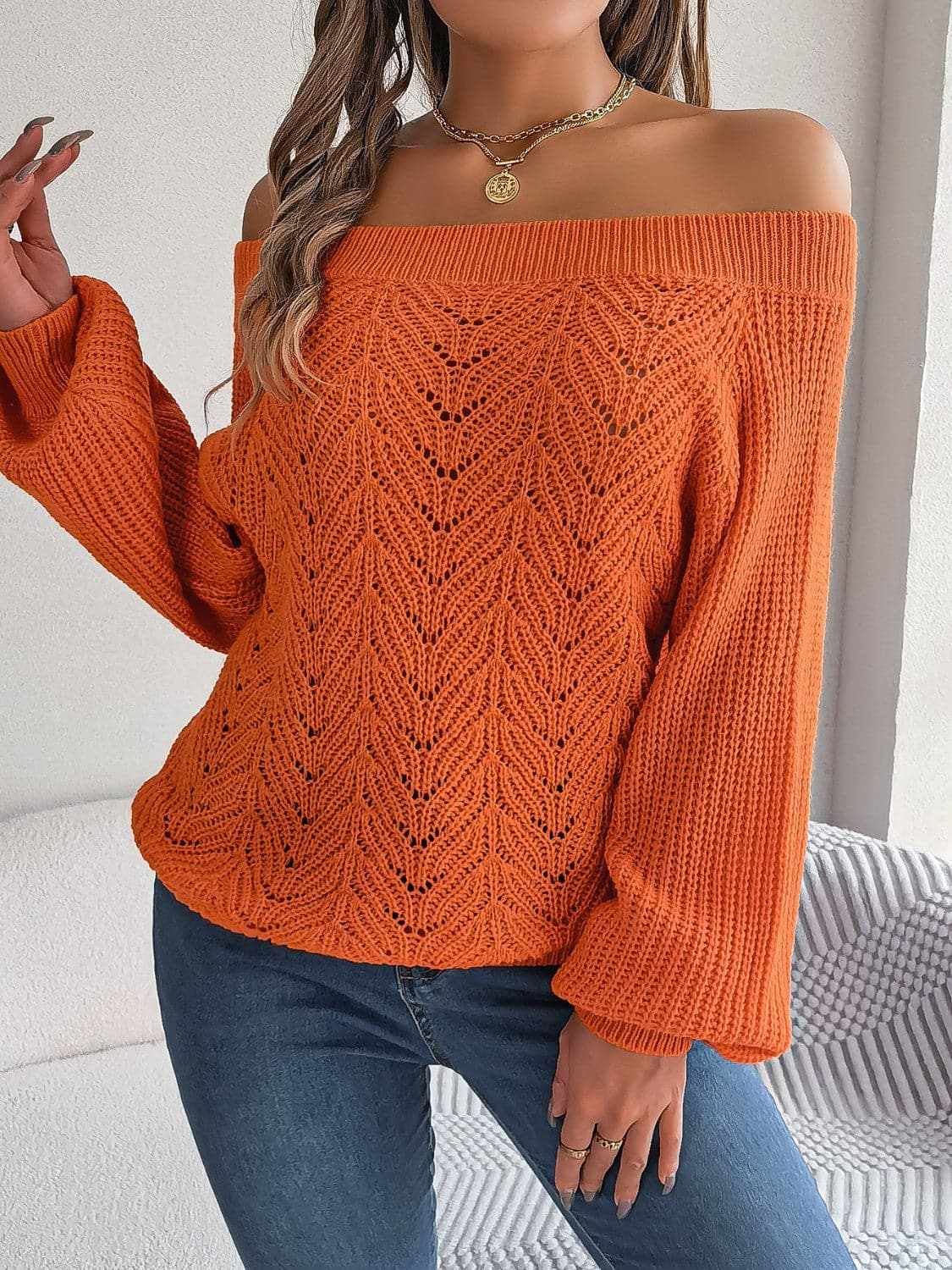 Chic off-shoulder knit sweater - Love Salve 