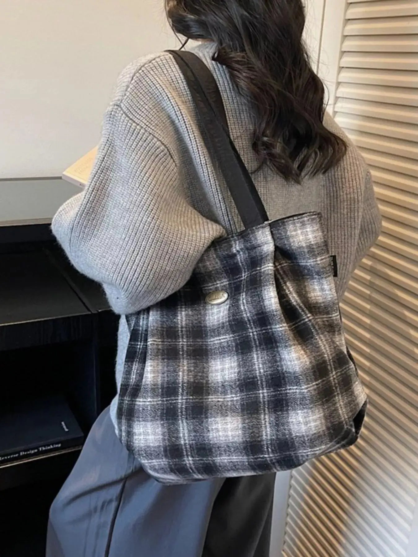 Plaid Pattern Casual Tote Bag Simply Love