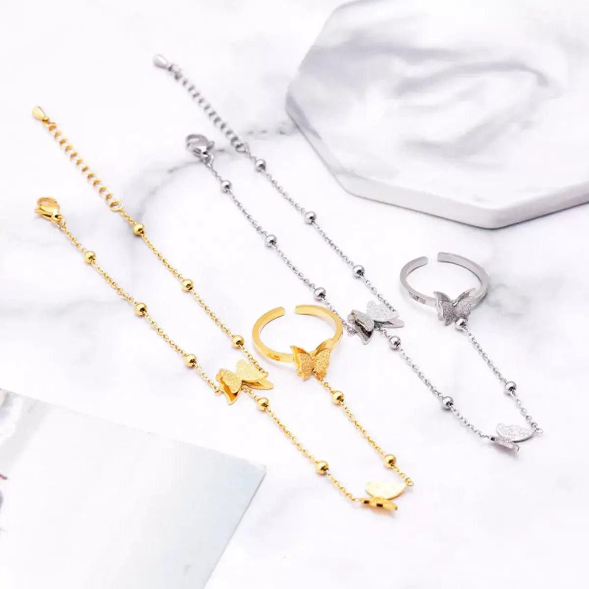 18K Gold Plated Butterfly Charm Finger Bracelet With Adjustable Chain Simply Love