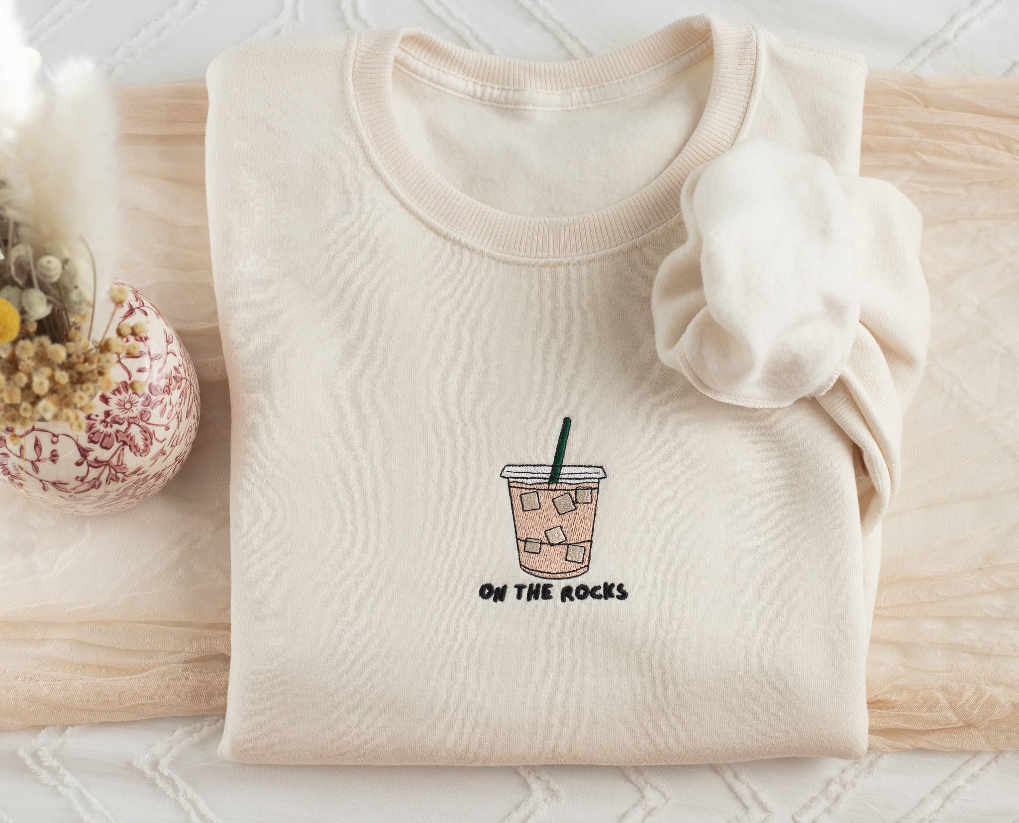 Embroidered On The Rocks Iced Coffee Sweatshirt Coco’s Tee Boutique