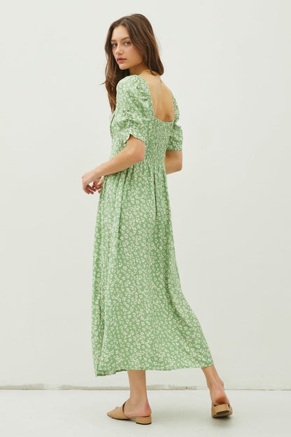 Be Cool Floral Smocked Back Slit Dress.