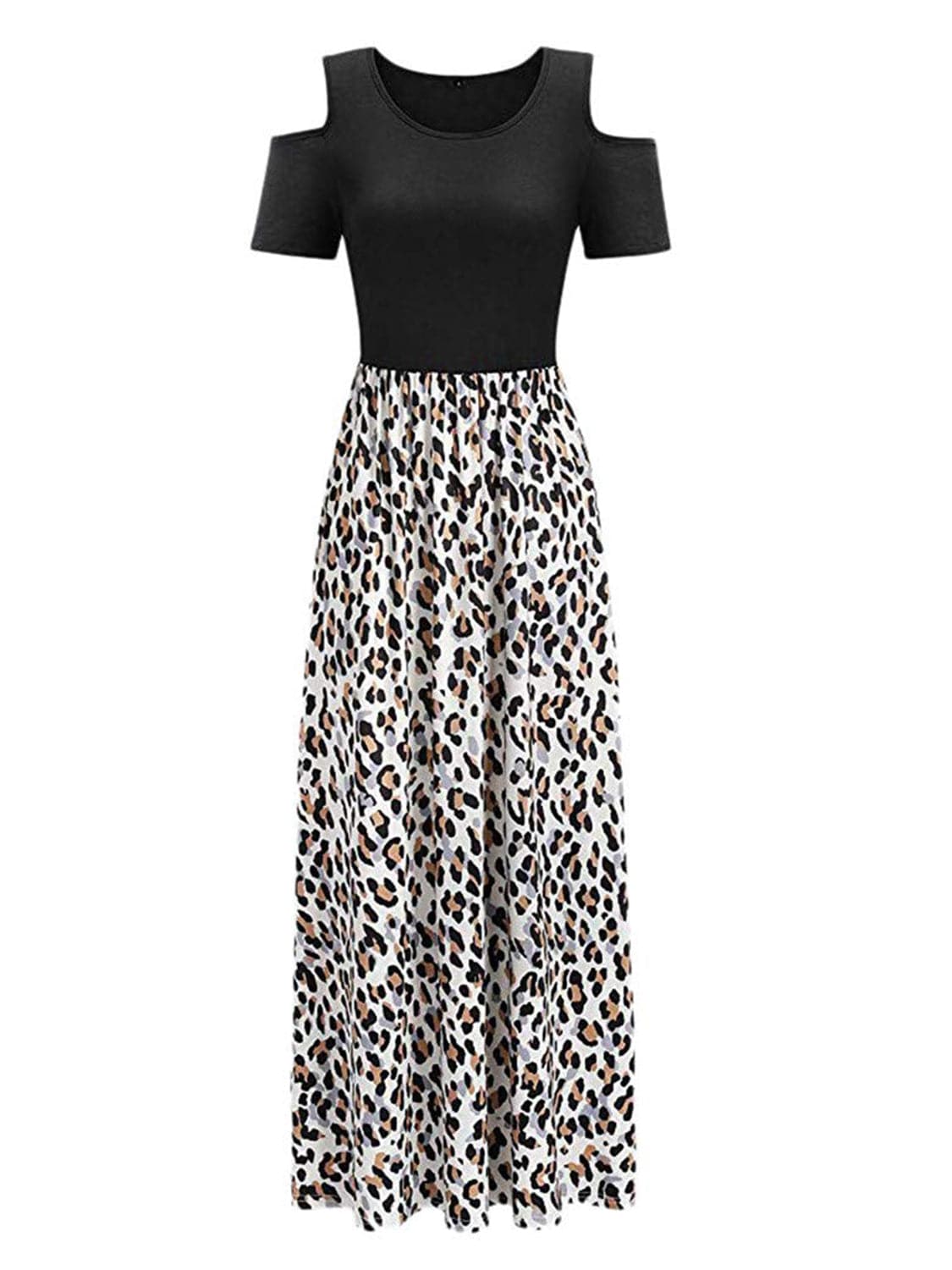 Leopard Round Neck Cold Shoulder Dress.