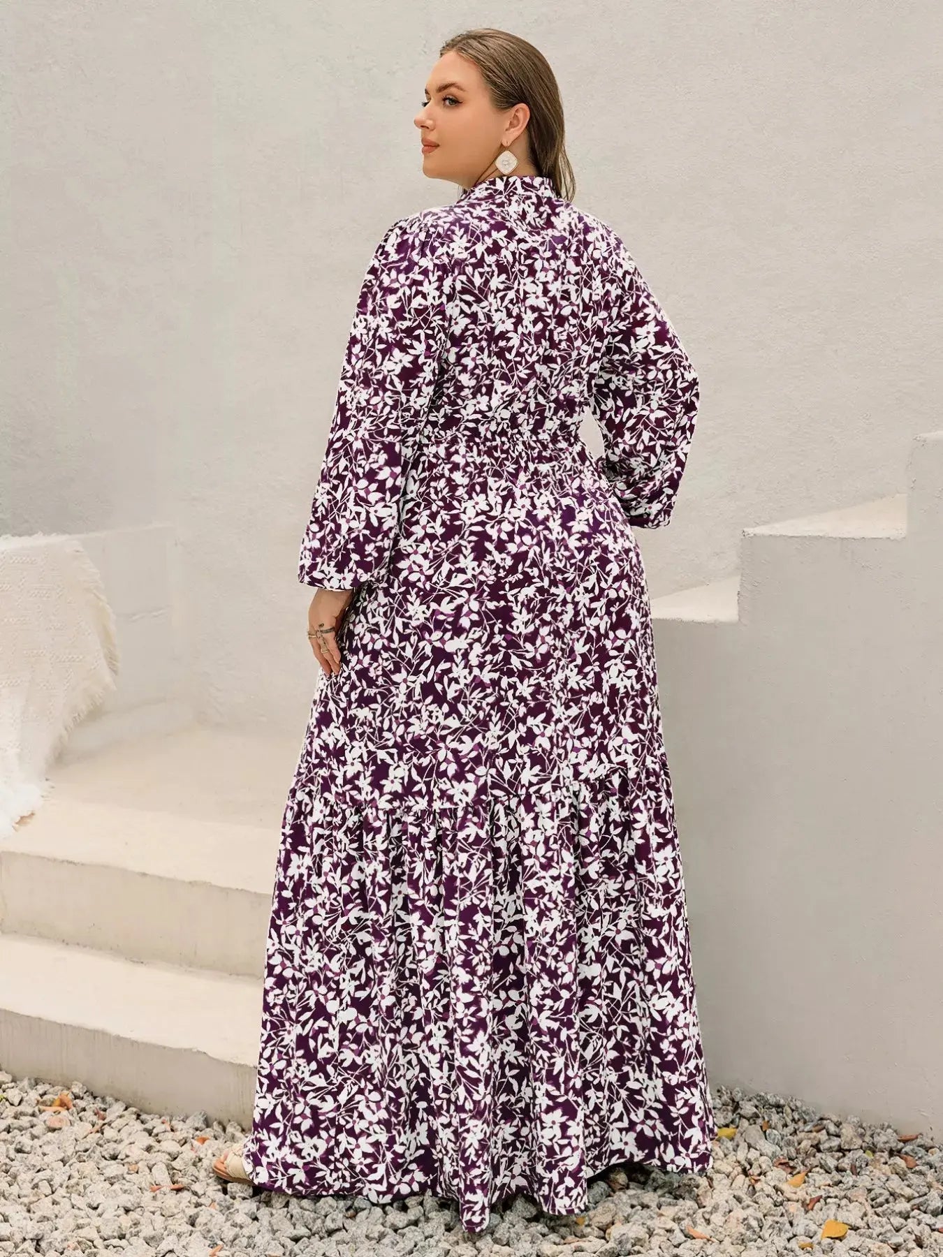 Plus Size Floral Print Maxi Dress with Long Sleeves Simply Love