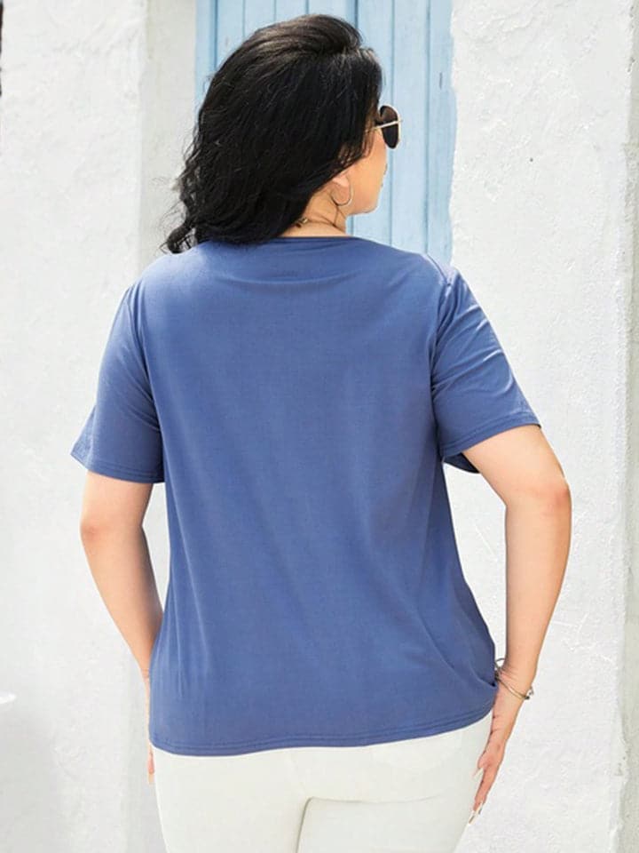 Plus Size Cutout Short Sleeve Top.