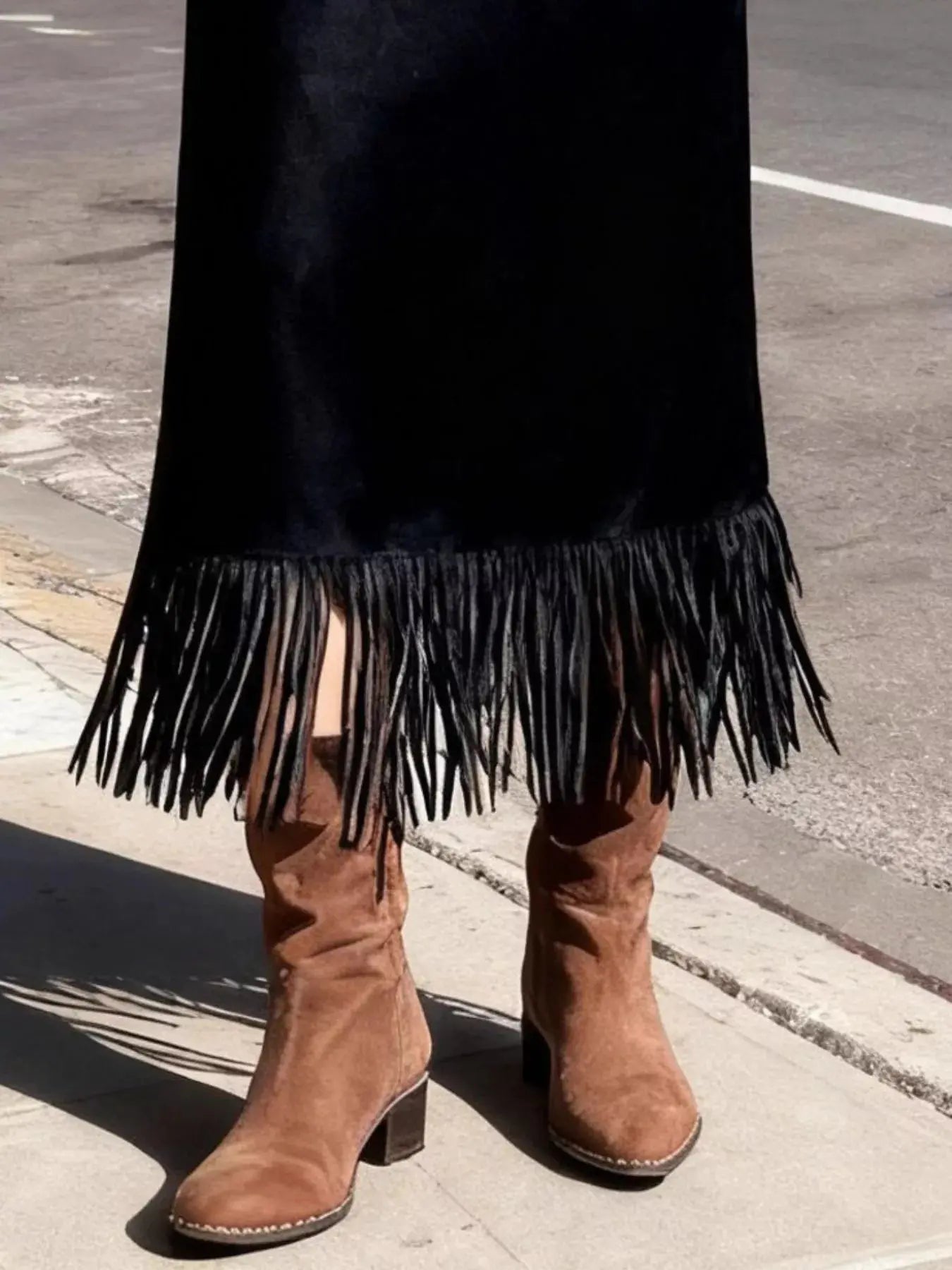 Suede Fringe Midi Skirt Simply Love