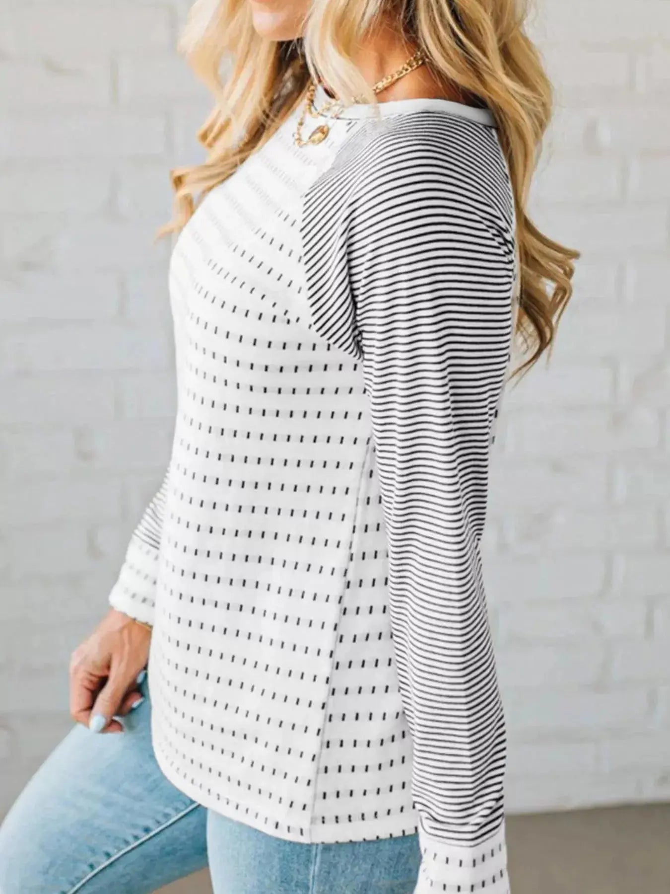 Stripe Raglan Patchwork Long Sleeve Top Simply Love
