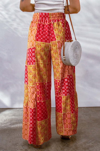 Chic printed wide leg pants with drawstring detail