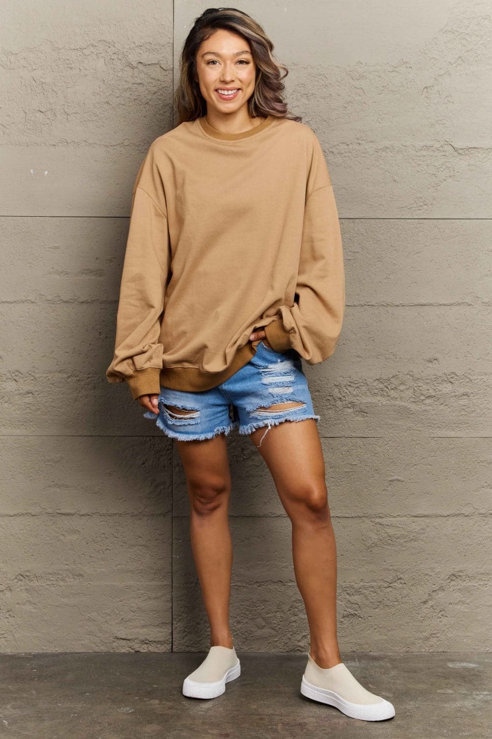 Cozy chic round neck long sleeve sweatshirt