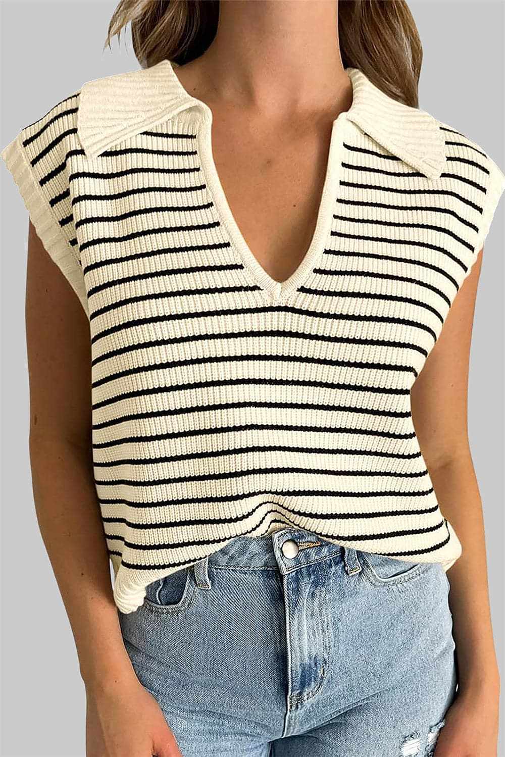 Collared striped tank top - sheer, stretchy - Love Salve 