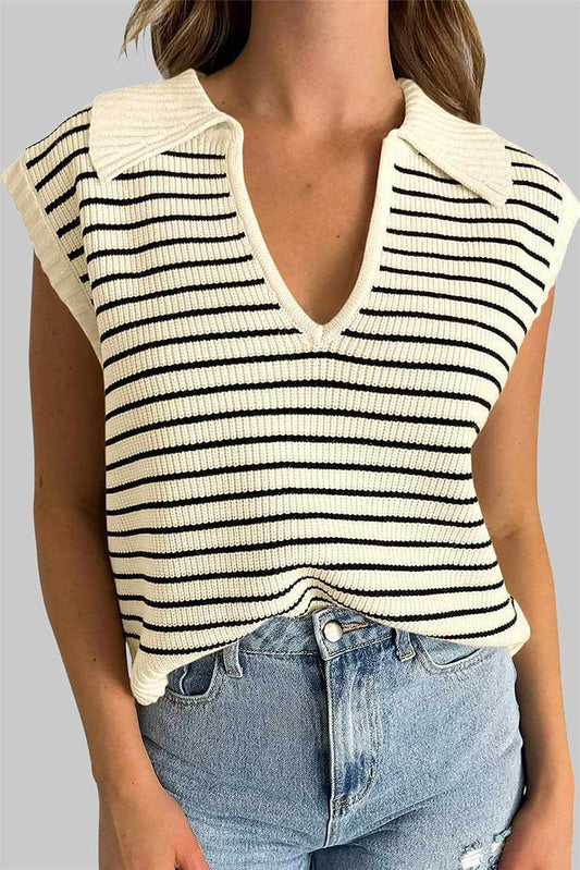 Collared striped tank top - sheer, stretchy - Love Salve 