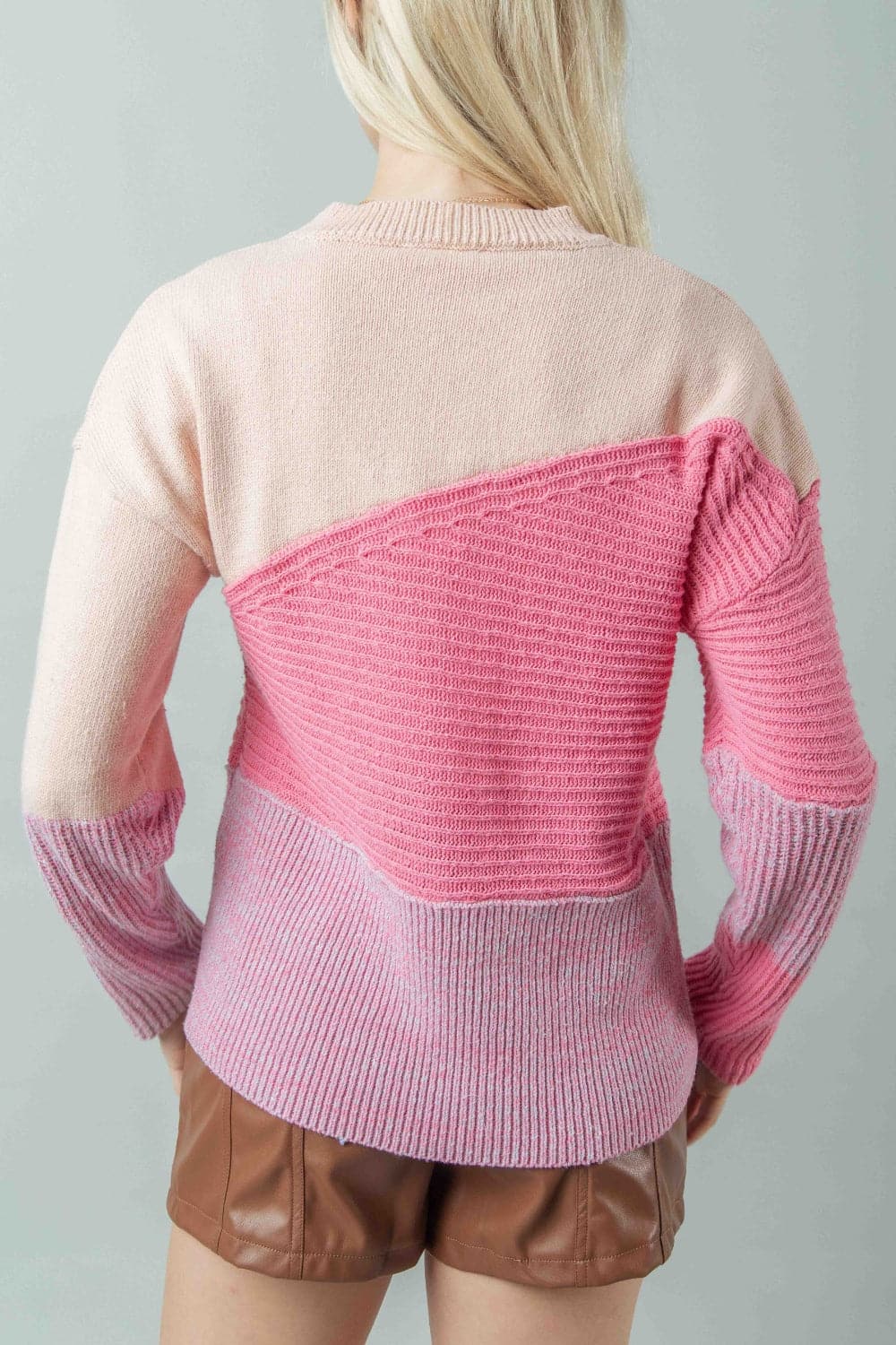 VERY J Color Block Long Sleeve Sweater.