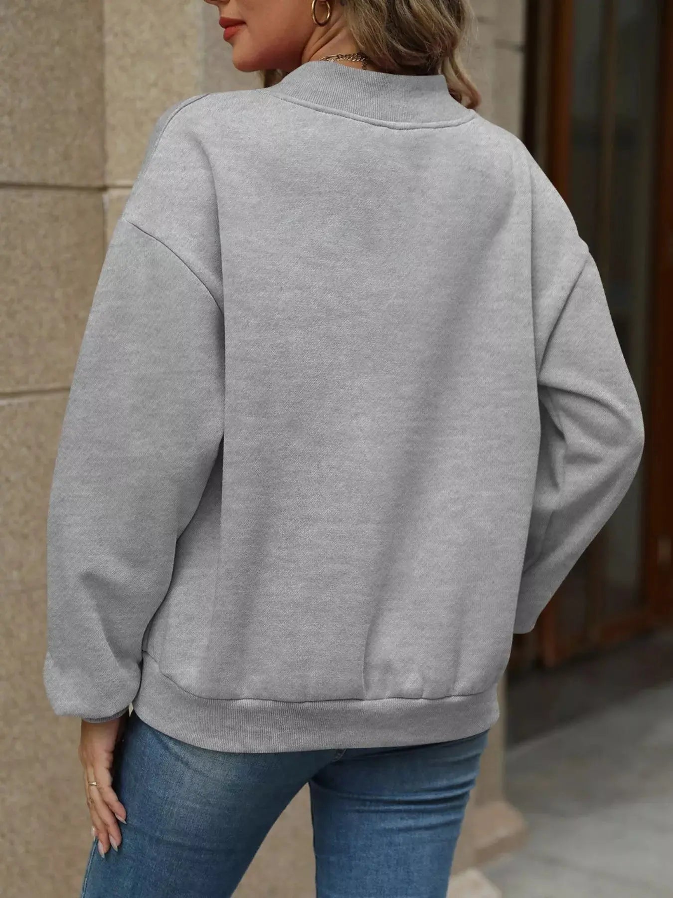 V-Neck Solid Color Casual Sweatshirt Simply Love