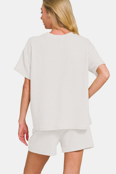 Zenana ribbed t-shirt and shorts set