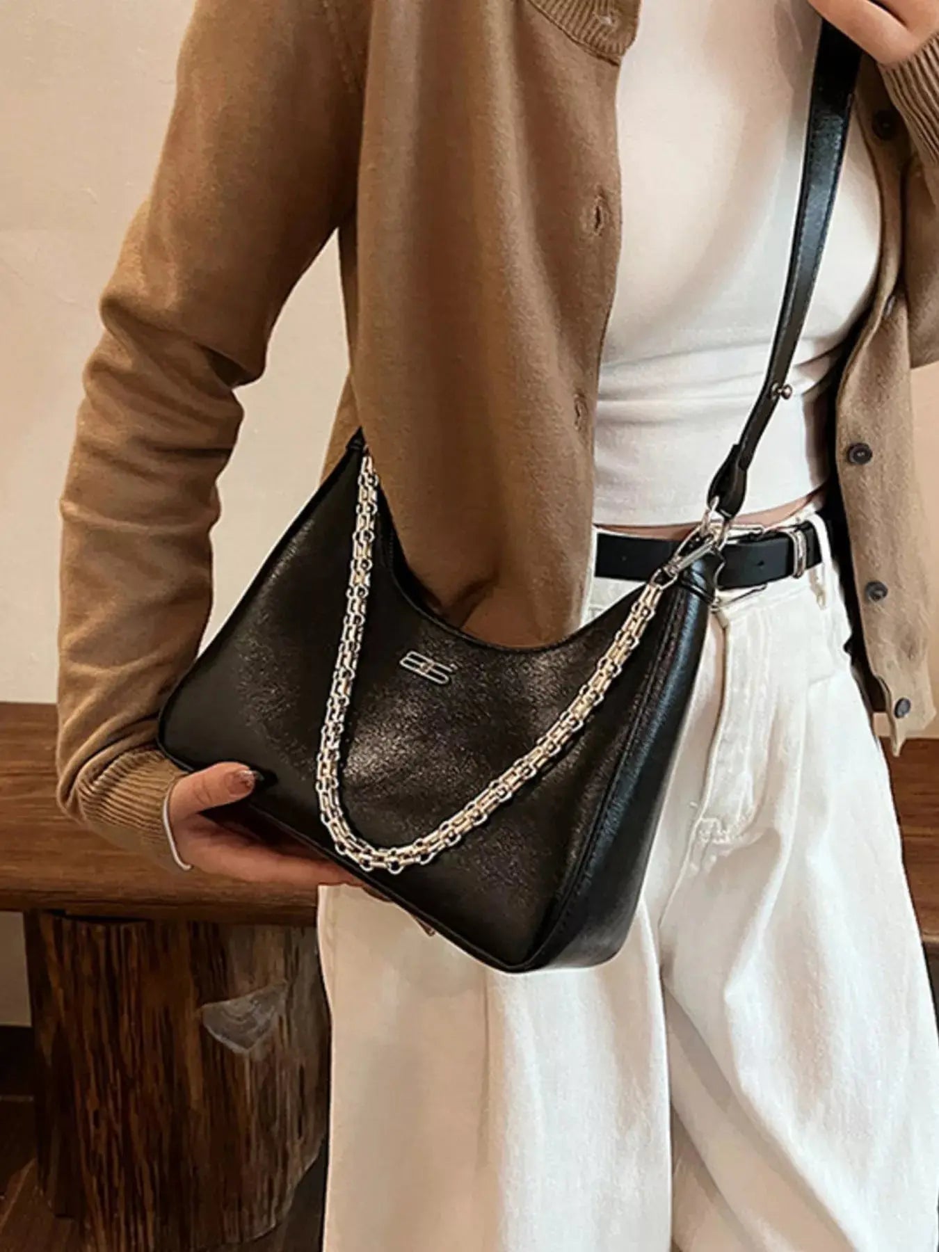 Chain-Accented Crossbody Bag Simply Love