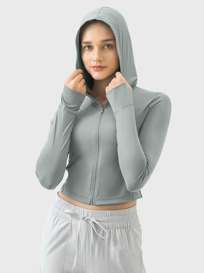 Zip Up Hooded Long Sleeve Active Outerwear.