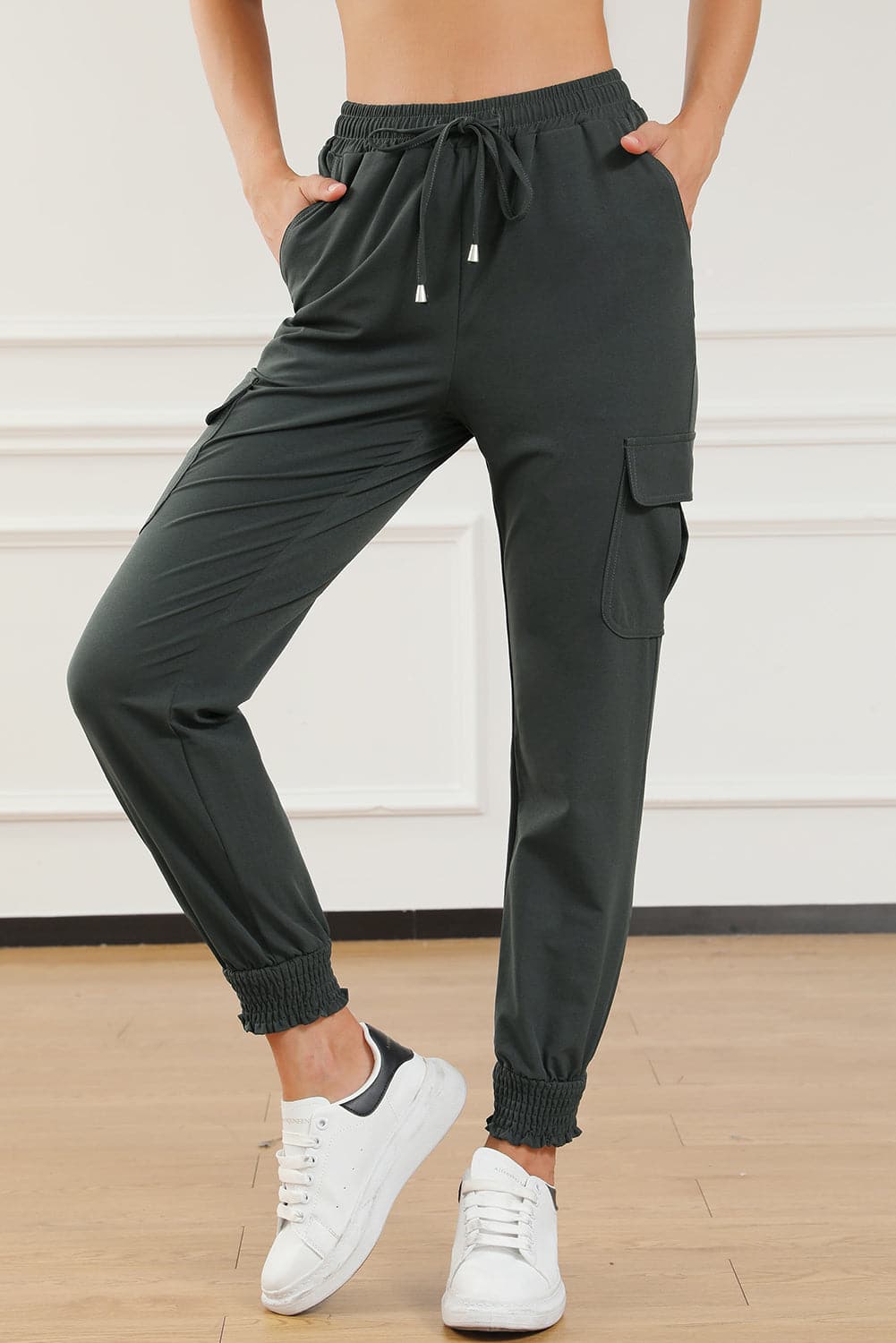 Drawstring High Waist Joggers With Pockets.