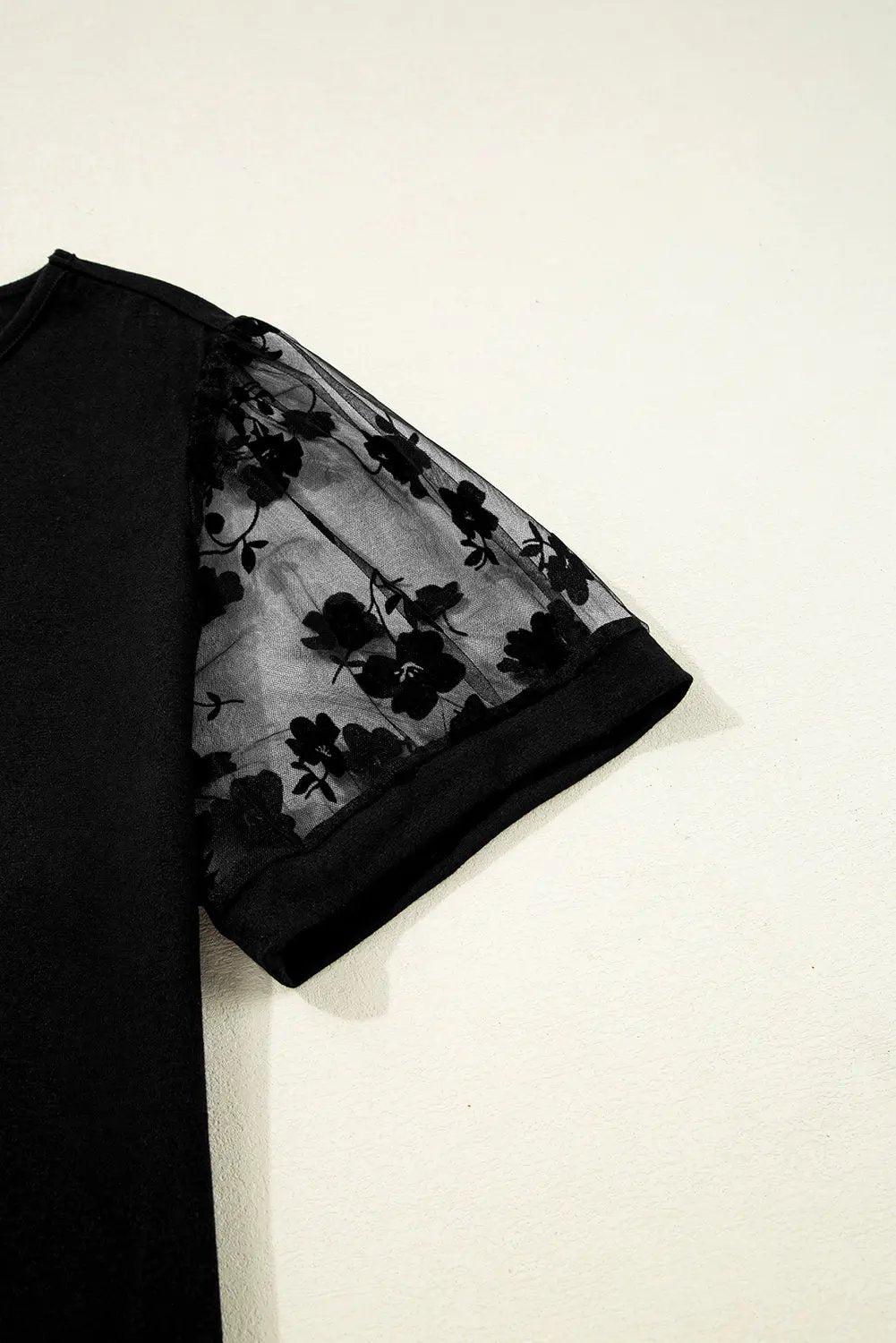 Black Floral Mesh Patchwork Loose V Neck Plus Size T Shirt Dear-Lover Dropshipping