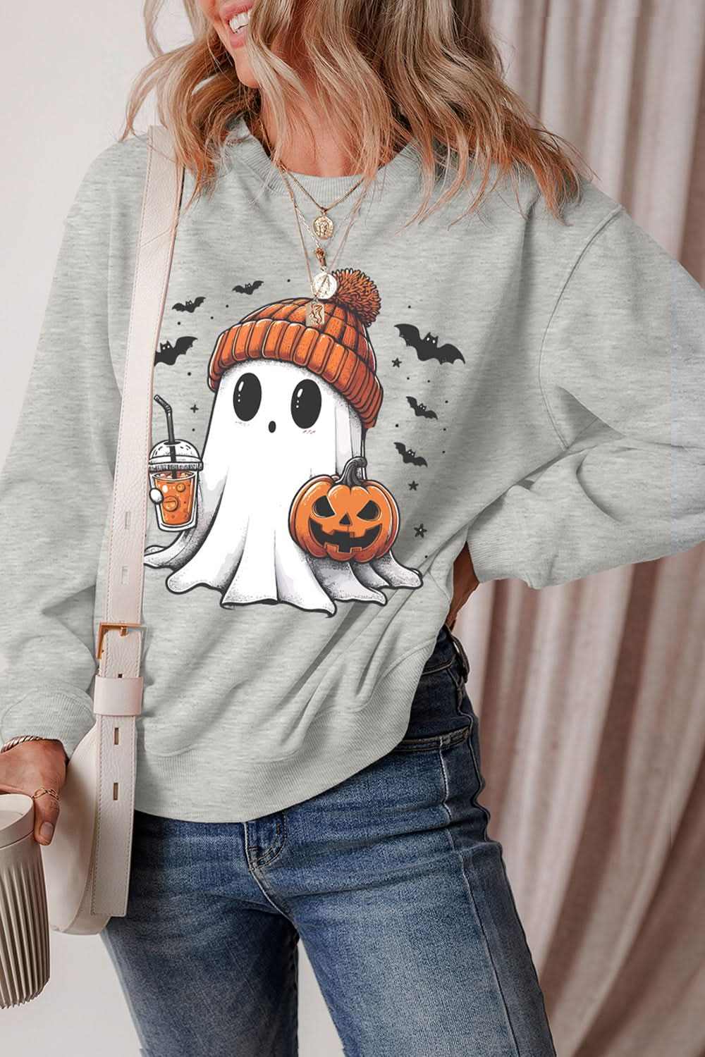 Ghost Round Neck Long Sleeve Sweatshirt - Love Salve 