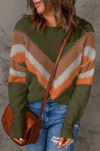 Contrast Round Neck Dropped Shoulder Sweater.