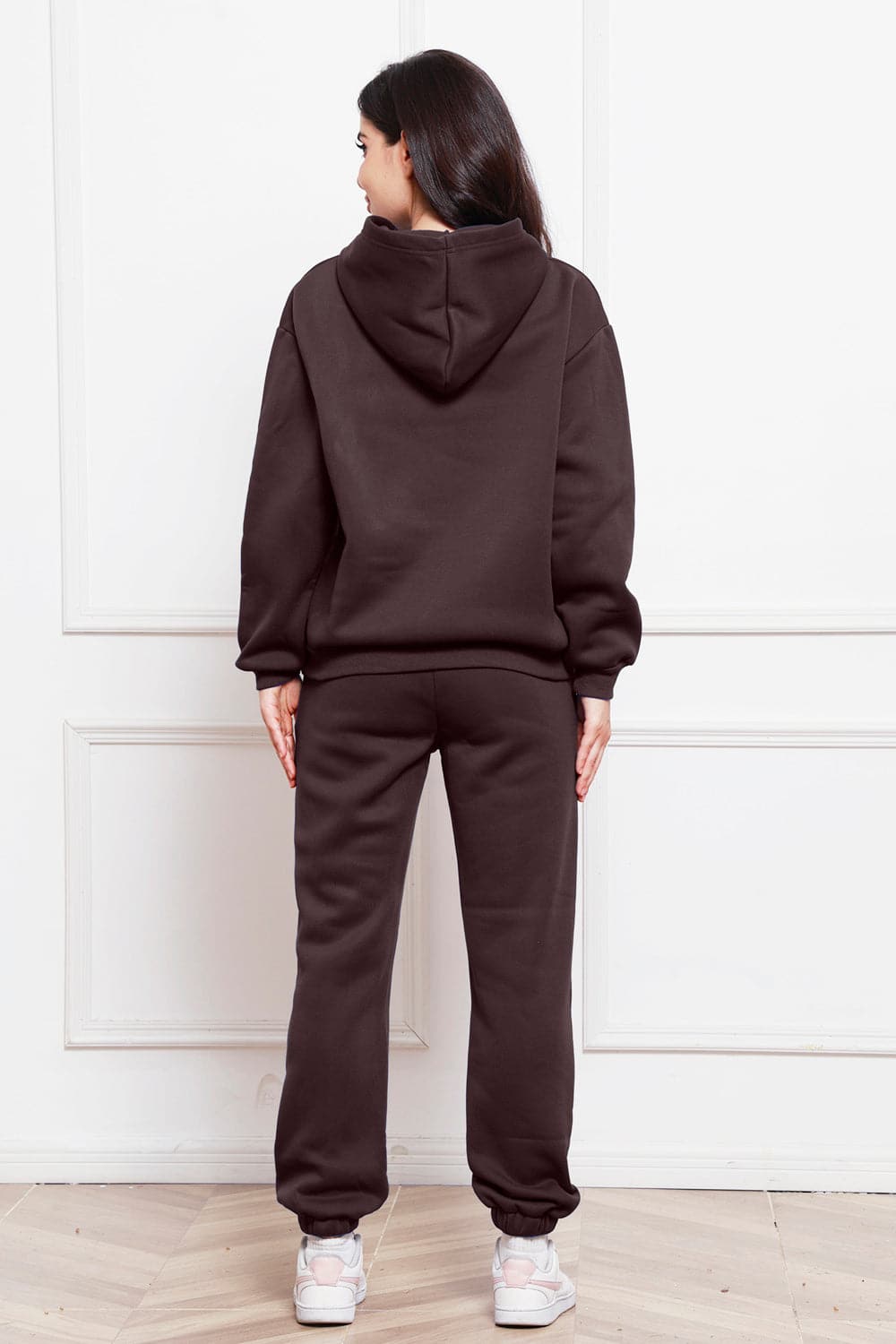 Drop Shoulder Long Sleeve Hoodie and Pants Set.