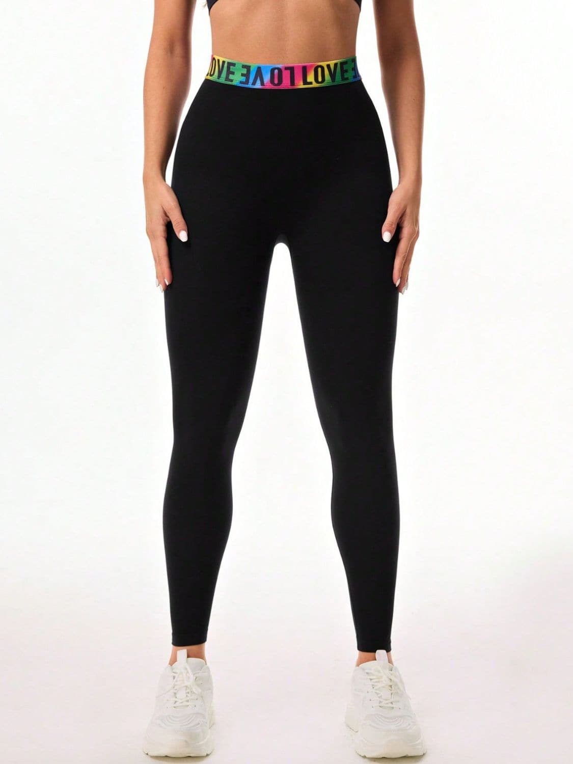 Letter Printed High Waist Active Leggings.